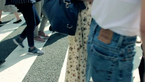 People going to work though busy Shibuya intersection Video stock 161863356
