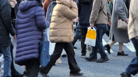 People going to work though busy Shibuya intersection Stock Footage 161866404