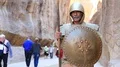 People in gorge that leads to Red Rose City Of Petra in Jordan HD Footage