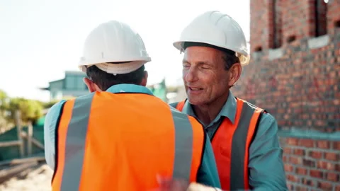 People, greeting and collaboration at construction site for architecture Stock Footage 336220457