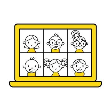 People group on computer screen taking with colleague. Videoconferencing and  Stock Illustration