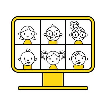 People group on computer screen taking with colleague. Videoconferencing and  Stock Illustration