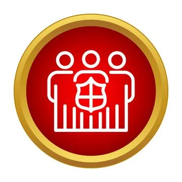 People group protecting community with shield flat icon Stock Illustration