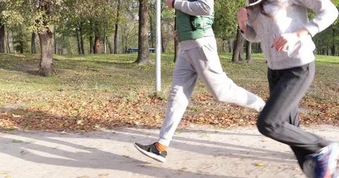 People Group Run Park Young Active Fitness Runner Exercising Outdoor Sport Man Stock Footage