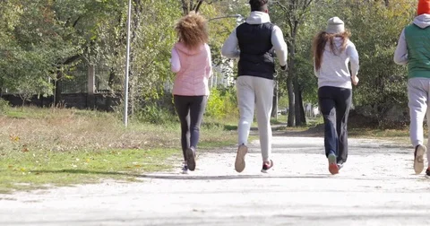 People Group Run Park Young Active Fitness Runner Exercising Outdoor Sport Man Stock Footage 75264902