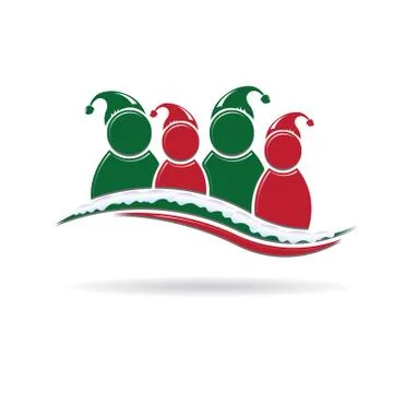 People Group with Santa hat and snow. Holiday season greetings Illustrazione stock