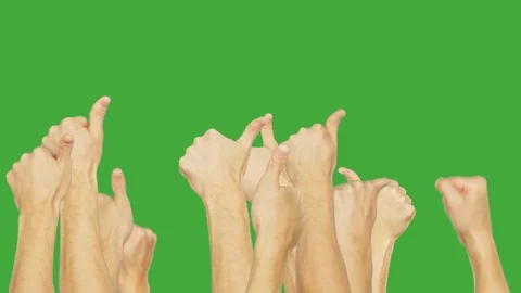 People group simultaneously showing thumb up on green chroma key background Stock Footage 87349106