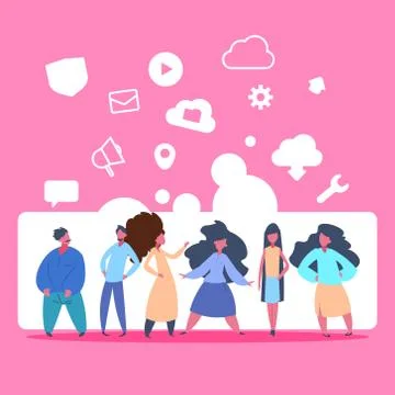 People group standing online data cloud synchronization social network icon over 스톡 일러스트