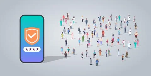 People group using mobile app data privacy security concept different occupation Stock Illustration