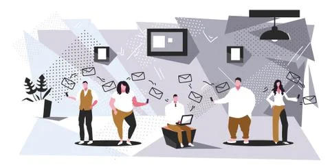 People group using smartphones with envelope icons online mobile chatting Illustrazione stock