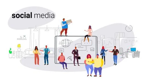 People group using tablet computer social media network communication concept Illustrazione stock