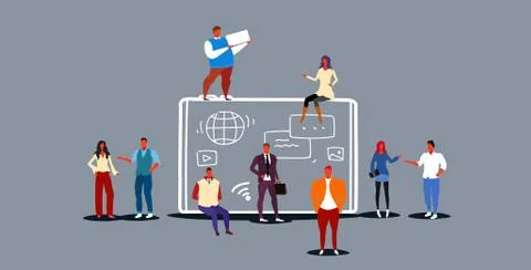 People group using tablet computer social media network communication concept Illustrazione stock