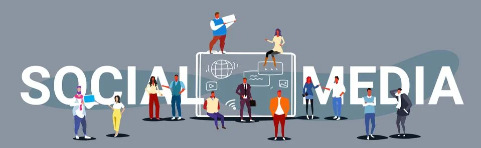 People group using tablet computer social media network communication concept イラスト素材