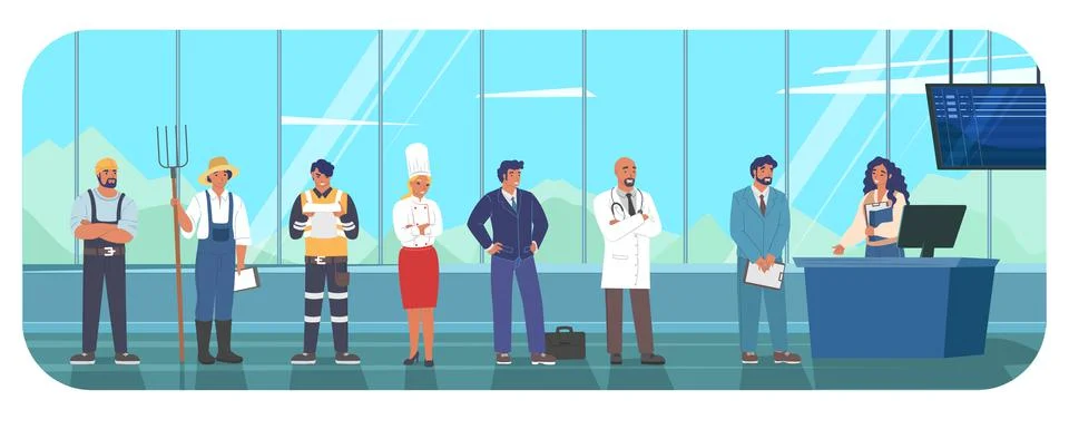 People group of various queue, job exchange vector 스톡 일러스트