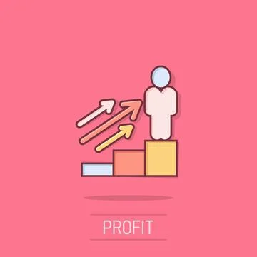 People with growth arrow icon in comic style. Work strategy cartoon vector .. Stock Illustration