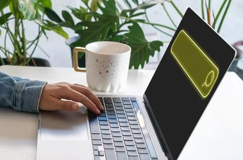 People hand using laptop or computor searching for information in internet .. Stock Photos