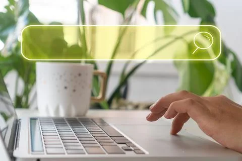 People hand using laptop or computor searching for information in internet .. Stock Photos