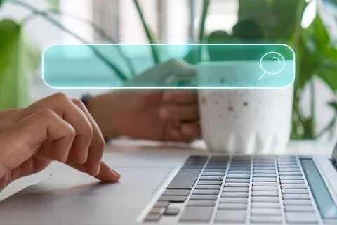 People hand using laptop or computor searching for information in internet .. Stock Photos
