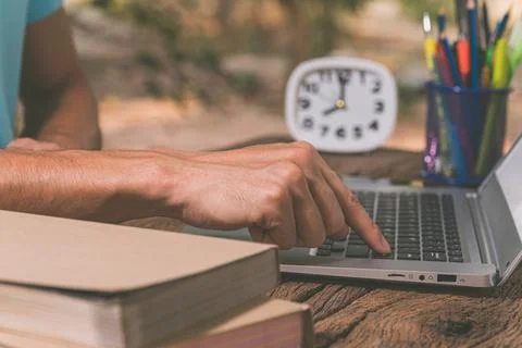 People hand using notebook computers Stock Photos