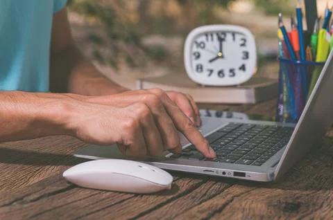 People hand using notebook computers Stock Photos