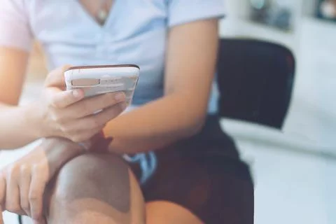 People hand using smartphone to do work business, social network, communica.. Stock Photos