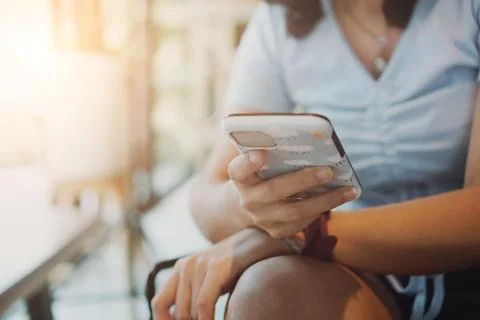 People hand using smartphone to do work business, social network, communica.. Stock Photos