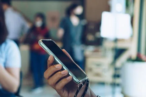 People hand using smartphone to do work business, social network, communica.. Stock Photos