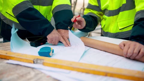 People, hands or architect with blueprint for construction planning, design or Stock Footage 336203751