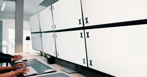 People, hands or space on computer in control room for trading, finance or stock Stock Photos