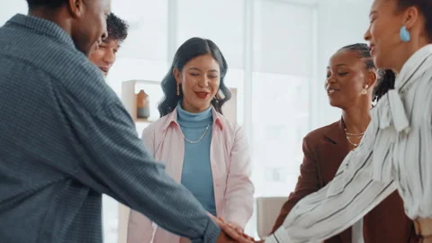 People, hands stack and applause in office for success, teamwork and article Video stock 312318214