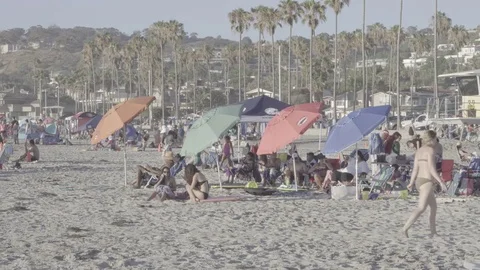 People Hanging Out at the Beach under Umbrellas 스톡 동영상 83608035