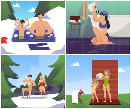 People hardening, set of scenes - flat vector illustration. Stock Illustration