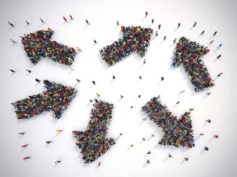 People have to choose the right direction. Concept of confusion. 3D Rendering Stock Illustration