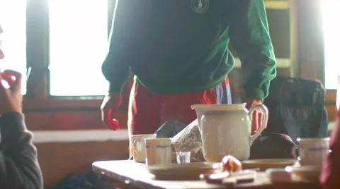People Having Breakfast in the Cabin Stock Footage 64995671