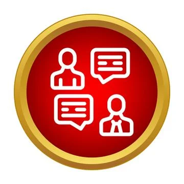 People having a conversation with speech bubbles in a red circle Stock Illustration