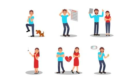 People Having Different Fears Vector Illustrations Set イラスト素材