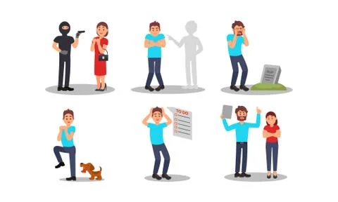 People Having Different Fears Vector Illustrations Set イラスト素材