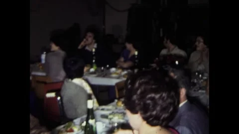 People having a dinner celebration in 1980s Stock Footage 326317990