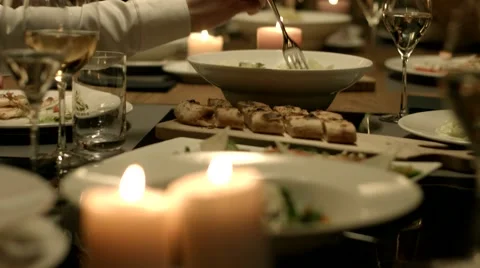 People having dinner at a restaurant. Stock Footage 61157876