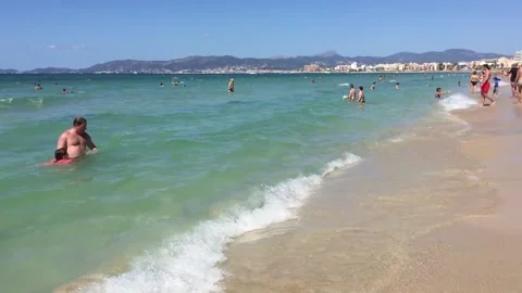 People Having Fun At The Beach Stock Footage 219411141