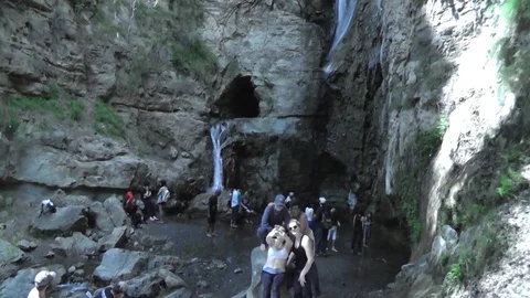 People having fun at Black Star Canyon Falls Stock Footage 73922053