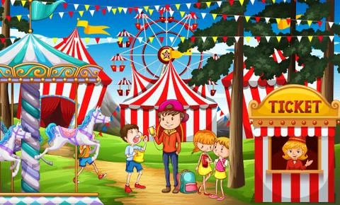 People having fun at the circus Stock Illustration