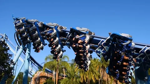 People having fun Manta Ray rollercoaster at Seaworld Stock Footage 109211662