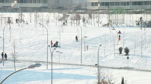 People having fun playing in snow outdoors. Stock Footage 10741762
