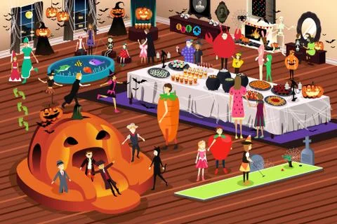 People Having Halloween Party Stock Illustration