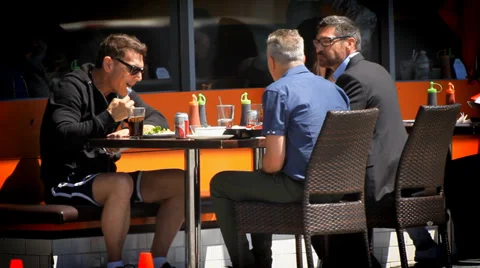 People having lunch at the cafe In Beverly Hills, Los Angeles, California Stock Footage 36982846