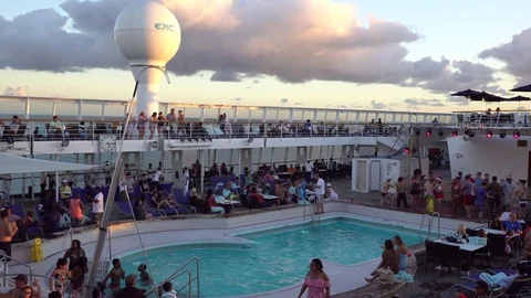 People having pool side party on the cruise Stock Footage 71115753