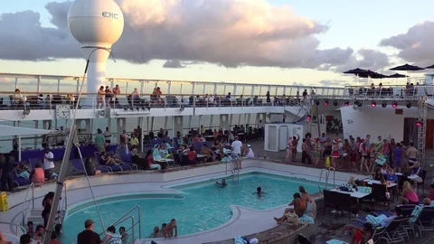 People having pool side party on the cruise Stock Footage 71137780