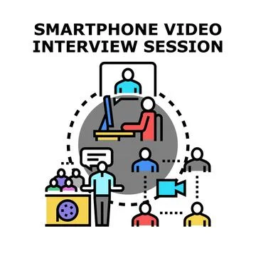 People having smartphone video interview session online Stockillustratie