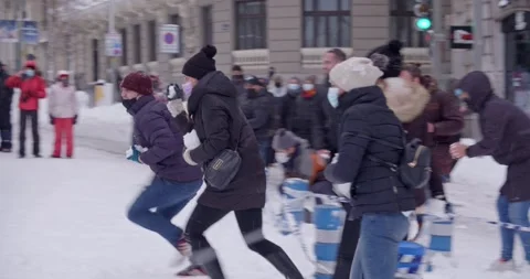 People having a snowball fight - Madrid Stock Footage